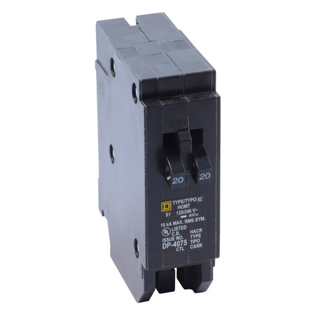 Square D Miniature Circuit Breaker, HOMT Series 20A, 1 Pole, 120/240V AC HOMT2020CP